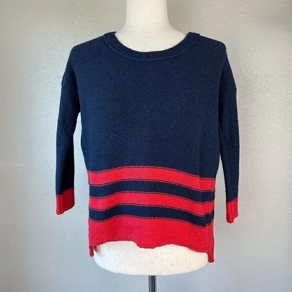 American Eagle Outfitters Navy Blue and Red Striped Sweater Size XS EUC